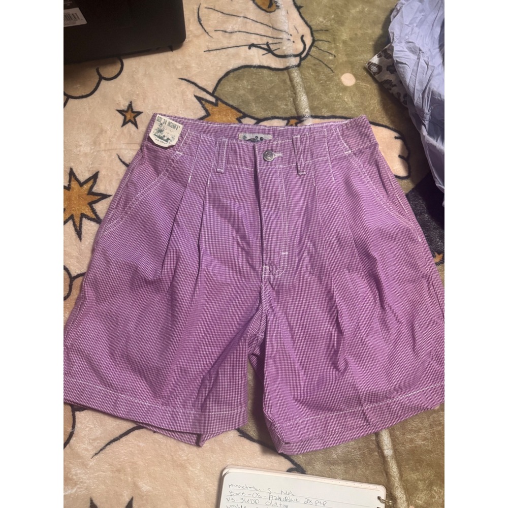 Northern Reflections Purple Gingham Pleated High‎ Waist Shorts
